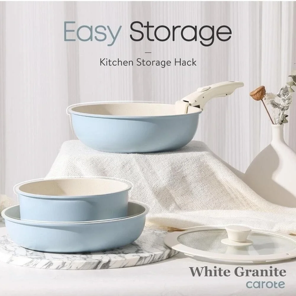 Carote‎ 11 Piece Blue Cookware Set Non Stick Pots Pans with Removable Handles